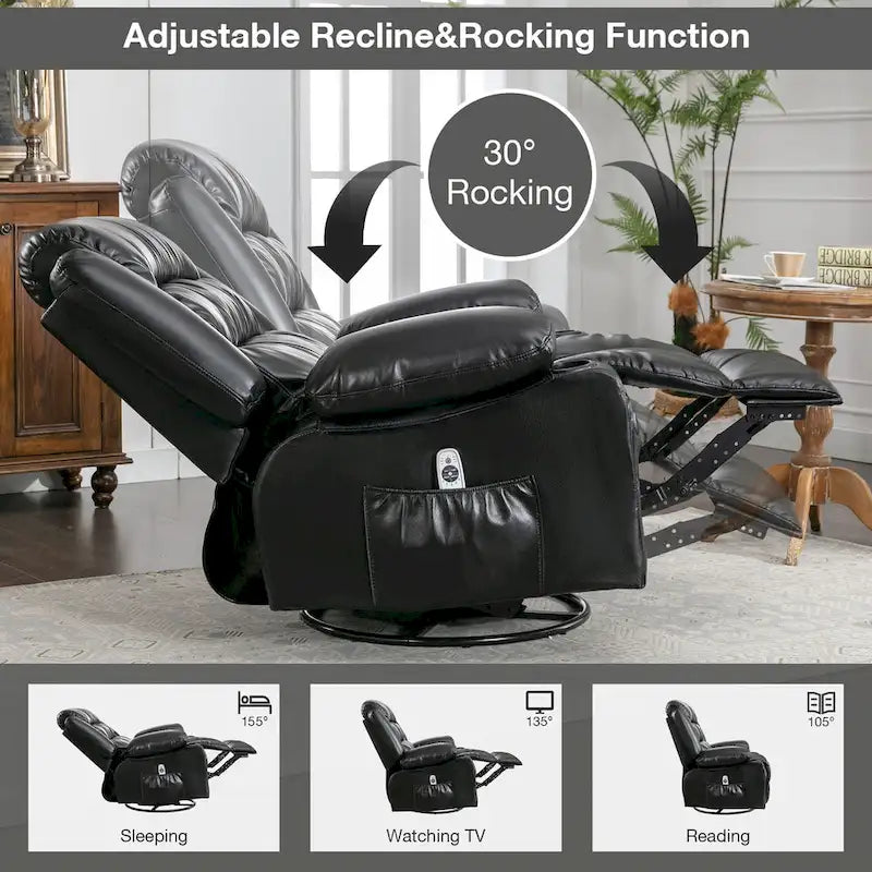Fauteuil inclinable de massage en PU pivotant avec port de chargement USB, 2 porte-gobelets et poche latérale