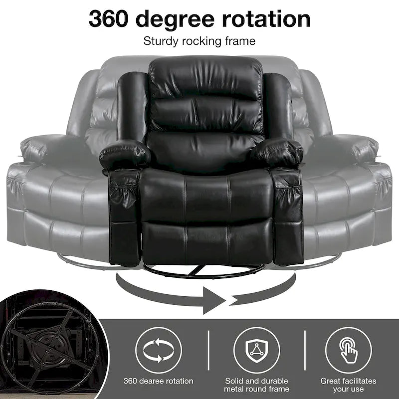 Fauteuil inclinable de massage en PU pivotant avec port de chargement USB, 2 porte-gobelets et poche latérale
