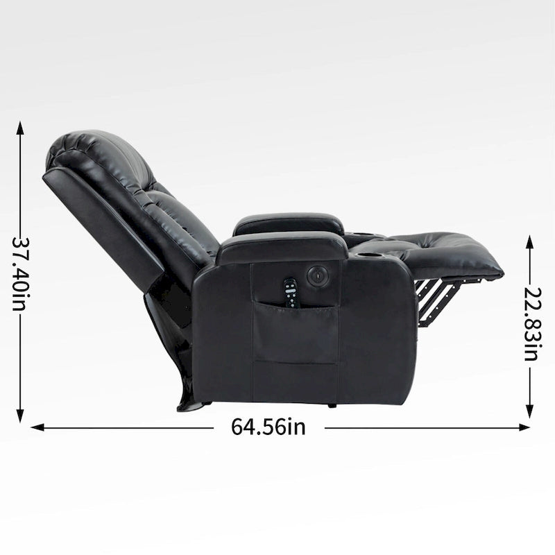 Fauteuil inclinable releveur en similicuir noir, 8 points de massage, chauffant, USB
