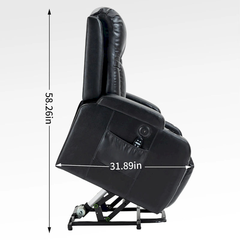 Fauteuil inclinable releveur en similicuir noir, 8 points de massage, chauffant, USB