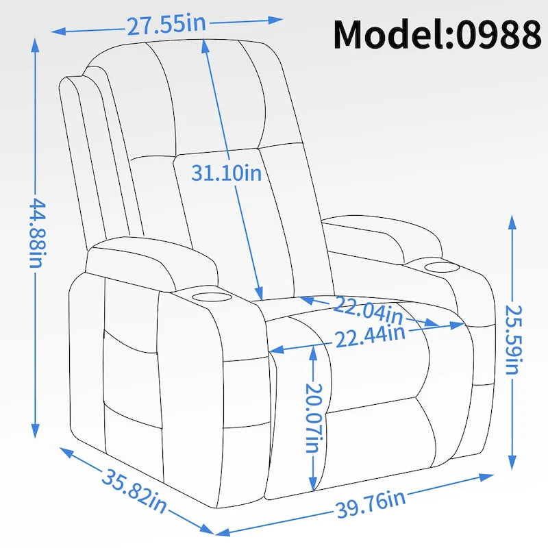 Fauteuil inclinable releveur en similicuir noir, 8 points de massage, chauffant, USB