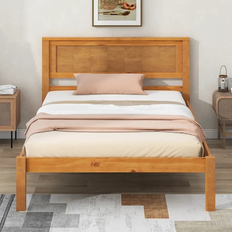 Lit plateforme en bois double avec tête de lit classique Rembourré Cadre de lit pour chambre à coucher, aucun sommier tapissier requis, assemblage facile