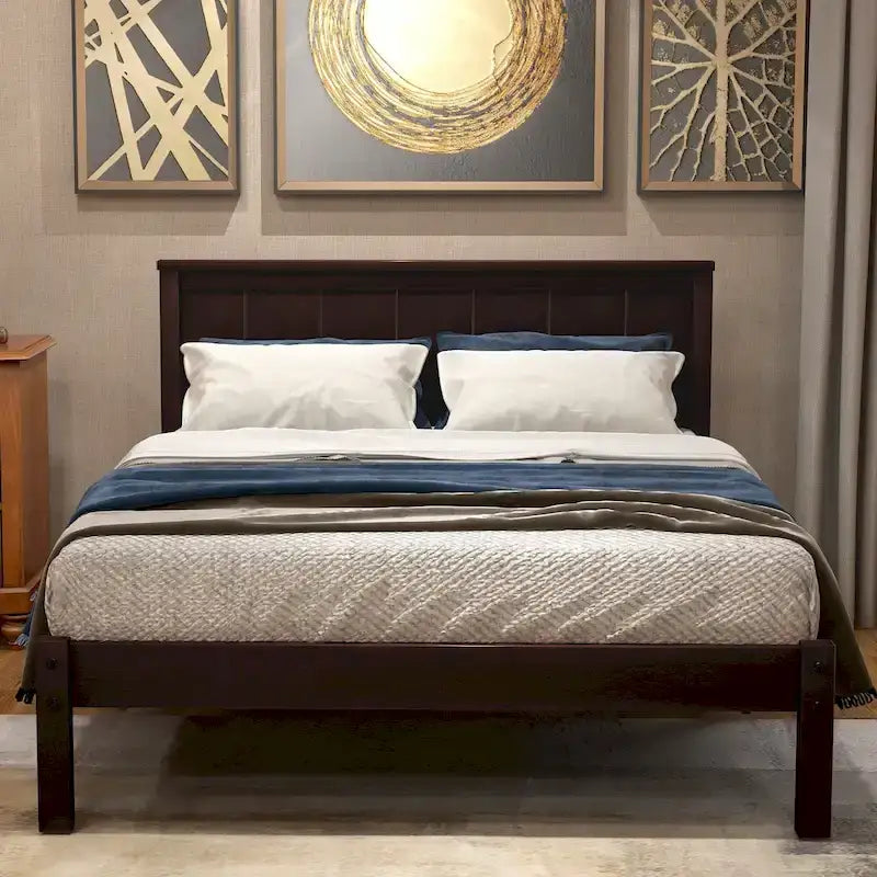 Lit plateforme en bois double avec tête de lit classique Rembourré Cadre de lit pour chambre à coucher, aucun sommier tapissier requis, assemblage facile