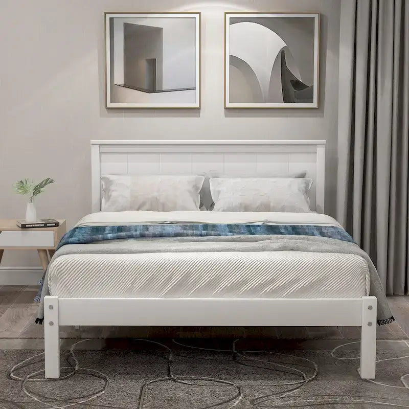 Lit plateforme en bois double avec tête de lit classique Rembourré Cadre de lit pour chambre à coucher, aucun sommier tapissier requis, assemblage facile