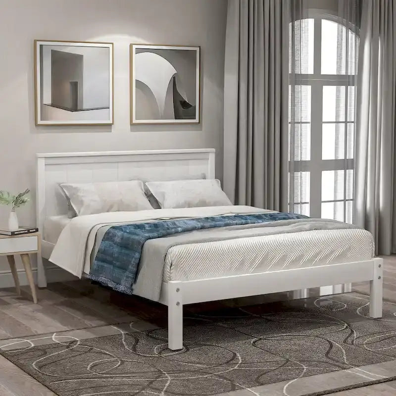 Lit plateforme en bois double avec tête de lit classique Rembourré Cadre de lit pour chambre à coucher, aucun sommier tapissier requis, assemblage facile