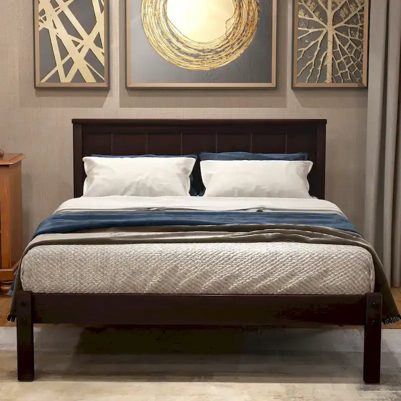 Lit plateforme en bois double avec tête de lit classique Rembourré Cadre de lit pour chambre à coucher, aucun sommier tapissier requis, assemblage facile