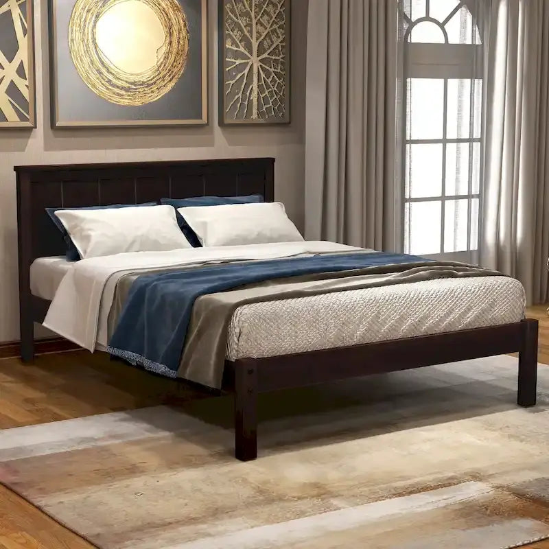 Lit plateforme en bois double avec tête de lit classique Rembourré Cadre de lit pour chambre à coucher, aucun sommier tapissier requis, assemblage facile