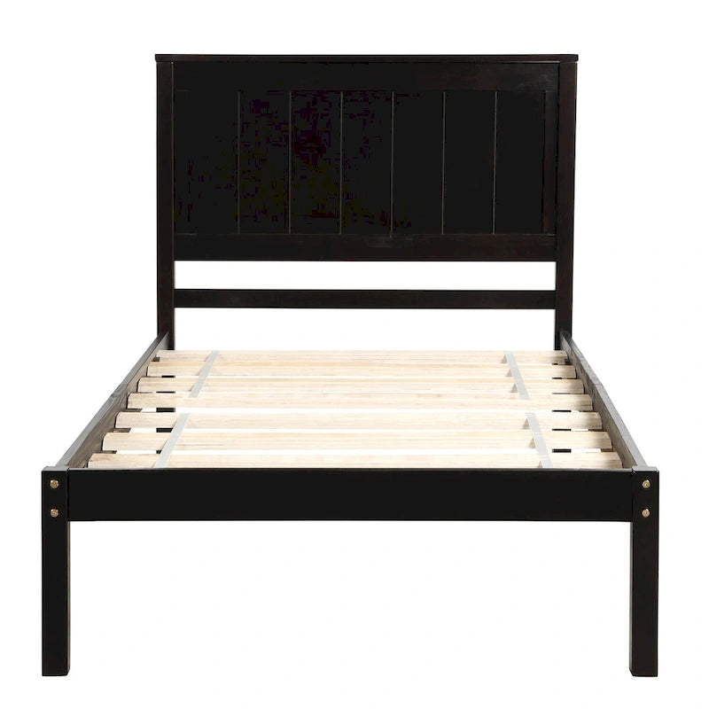 Lit plateforme en bois double avec tête de lit classique Rembourré Cadre de lit pour chambre à coucher, aucun sommier tapissier requis, assemblage facile