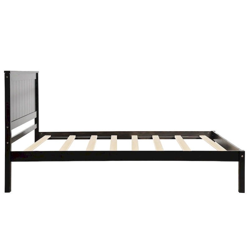 Lit plateforme en bois double avec tête de lit classique Rembourré Cadre de lit pour chambre à coucher, aucun sommier tapissier requis, assemblage facile