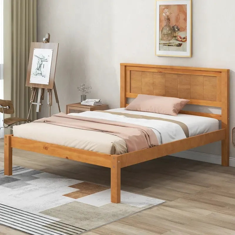 Lit plateforme en bois double avec tête de lit classique Rembourré Cadre de lit pour chambre à coucher, aucun sommier tapissier requis, assemblage facile