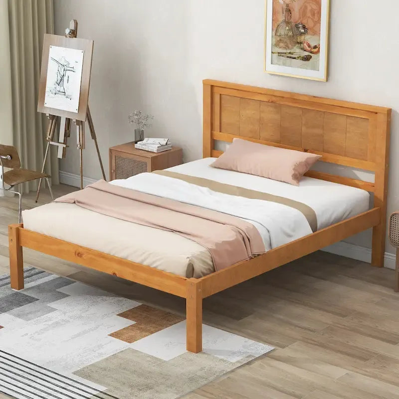 Lit plateforme en bois double avec tête de lit classique Rembourré Cadre de lit pour chambre à coucher, aucun sommier tapissier requis, assemblage facile