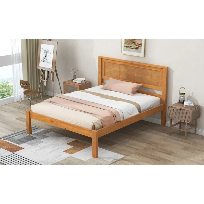 Lit plateforme en bois double avec tête de lit classique Rembourré Cadre de lit pour chambre à coucher, aucun sommier tapissier requis, assemblage facile