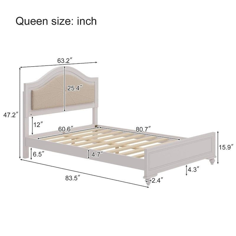 Lit plate-forme capitonné Queen avec éclairage LED réglable