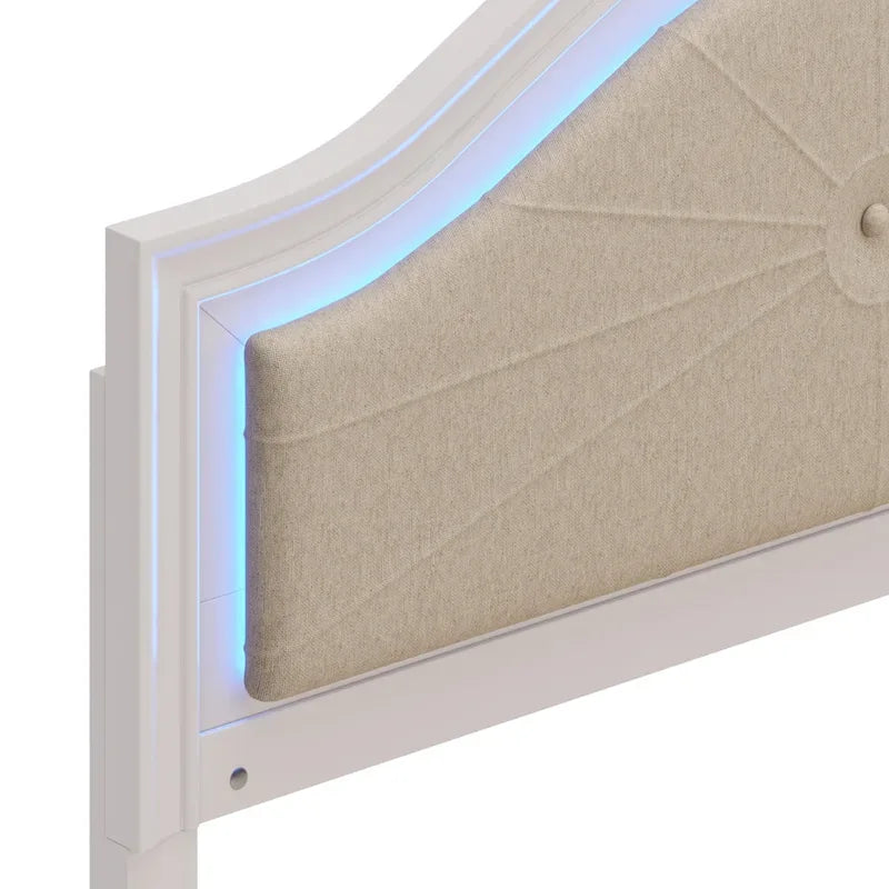 Lit plate-forme capitonné Queen avec éclairage LED réglable