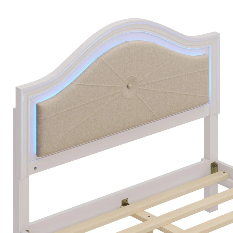 Lit plate-forme capitonné Queen avec éclairage LED réglable