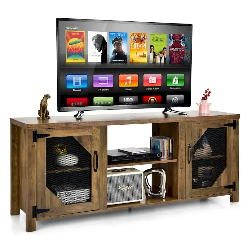 Meuble TV multimédia pour téléviseurs jusqu'à 65 po avec acier – 58 x 15,5 x 24 po