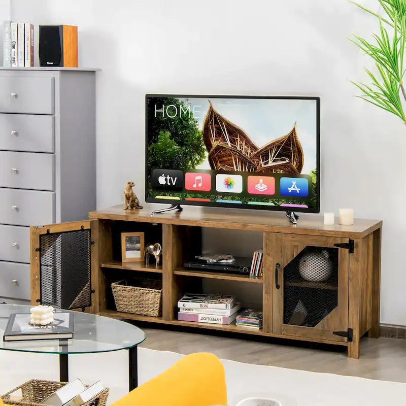 Meuble TV multimédia pour téléviseurs jusqu'à 65 po avec acier – 58 x 15,5 x 24 po