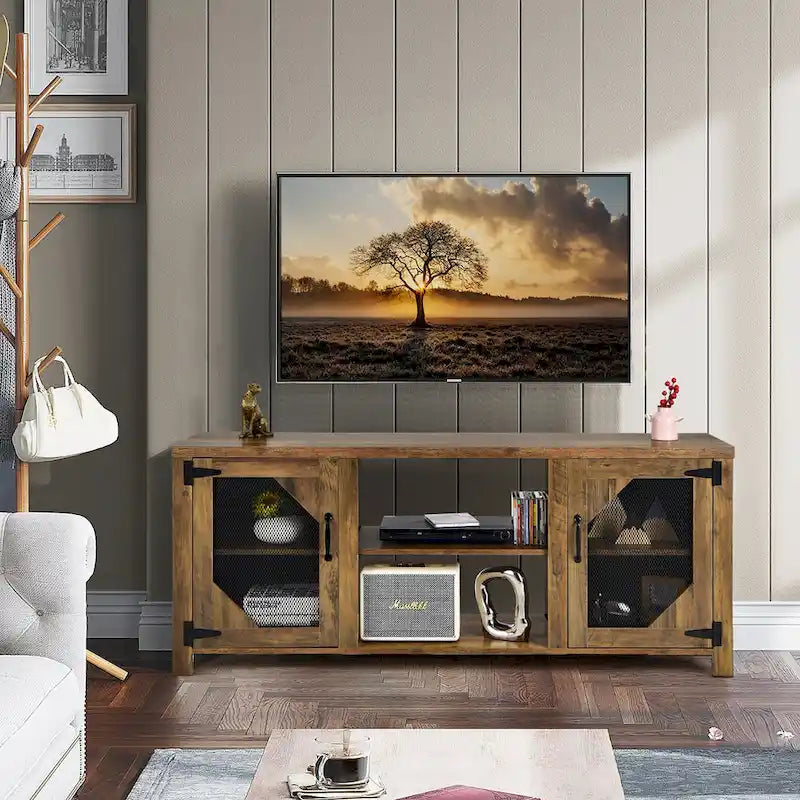 Meuble TV multimédia pour téléviseurs jusqu'à 65 po avec acier – 58 x 15,5 x 24 po