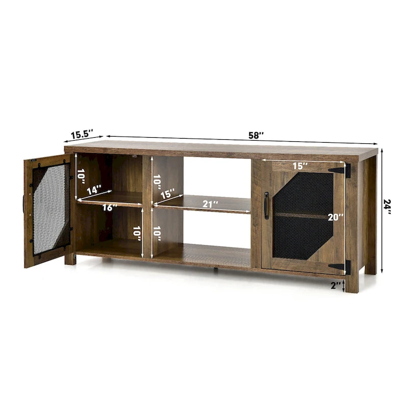 Meuble TV multimédia pour téléviseurs jusqu'à 65 po avec acier – 58 x 15,5 x 24 po