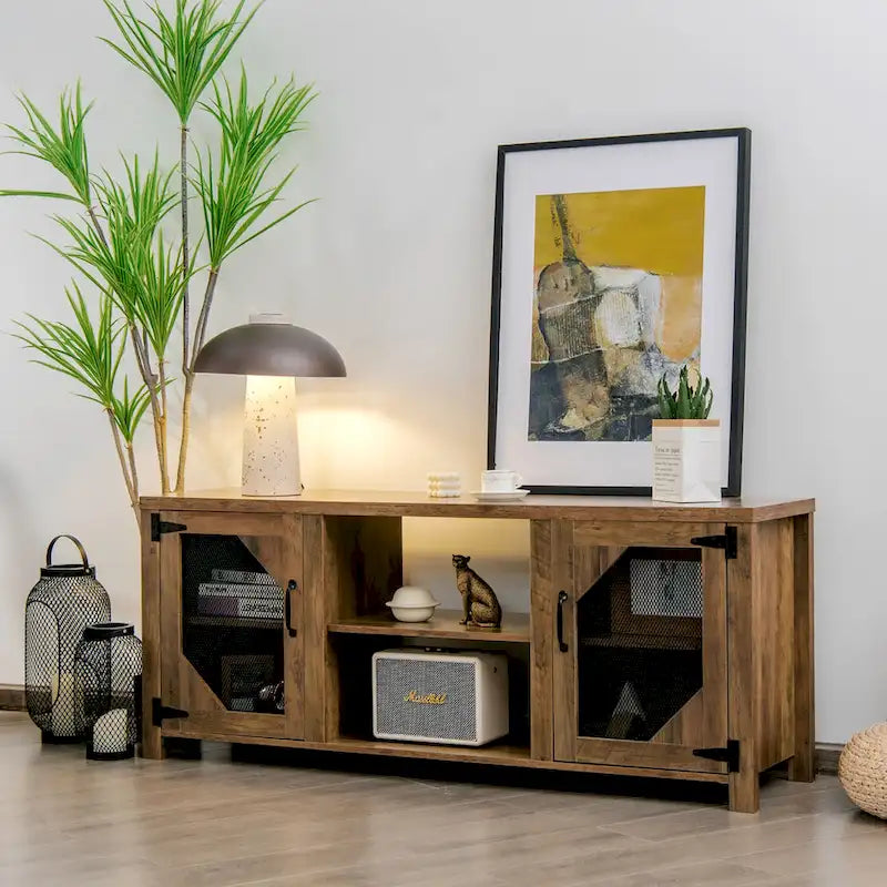 Meuble TV multimédia pour téléviseurs jusqu'à 65 po avec acier – 58 x 15,5 x 24 po