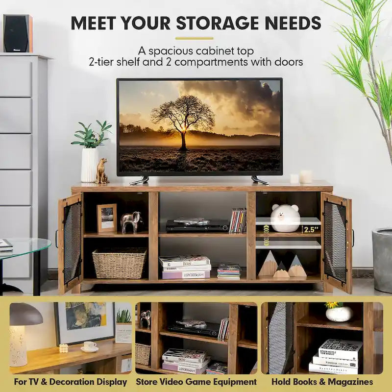 Meuble TV multimédia pour téléviseurs jusqu'à 65 po avec acier – 58 x 15,5 x 24 po