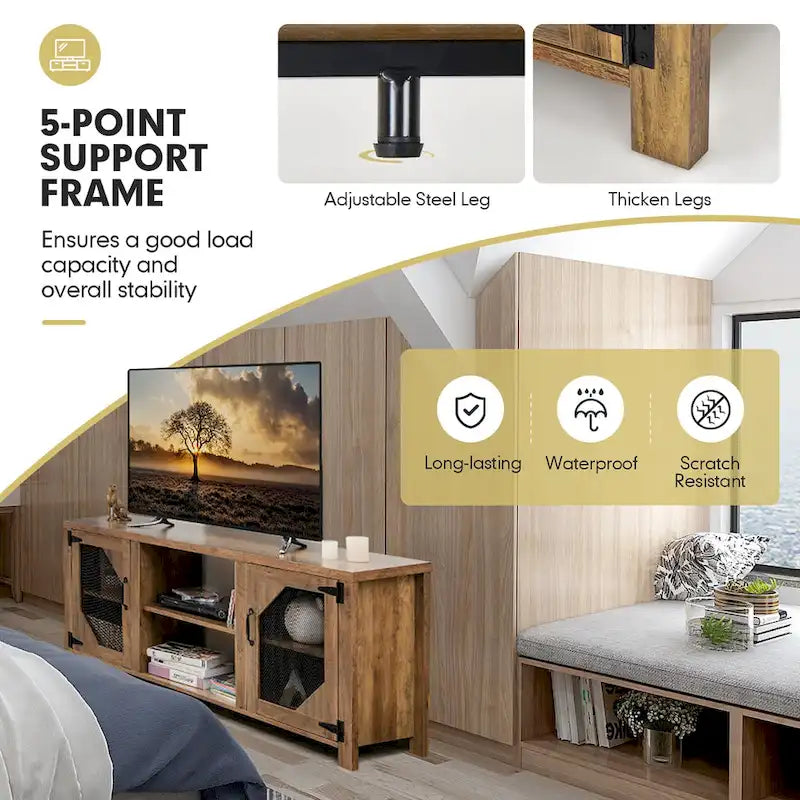 Meuble TV multimédia pour téléviseurs jusqu'à 65 po avec acier – 58 x 15,5 x 24 po