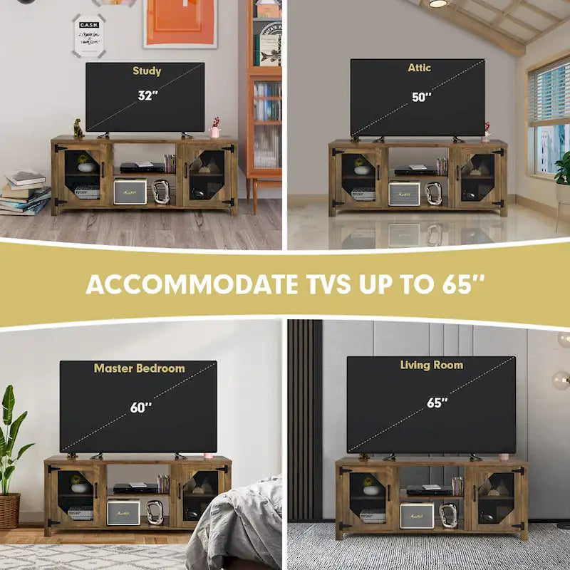 Meuble TV multimédia pour téléviseurs jusqu'à 65 po avec acier – 58 x 15,5 x 24 po