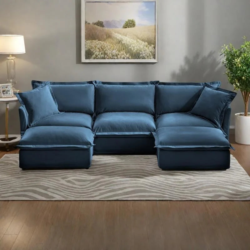 Canapé d'angle en chenille en forme de U de 305 cm avec 3 places, coussins à bord français et coussins moelleux