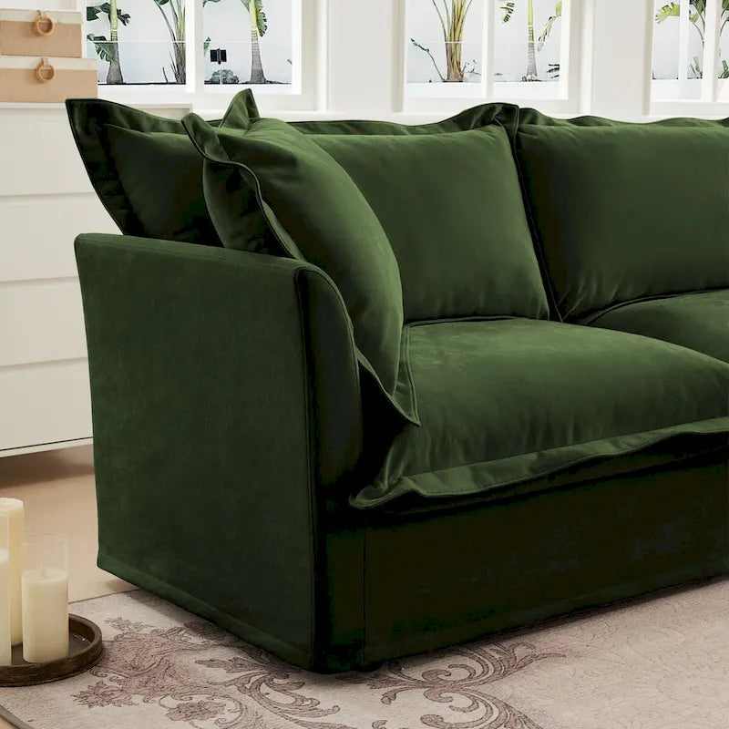 Canapé d'angle en chenille en forme de U de 305 cm avec 3 places, coussins à bord français et coussins moelleux
