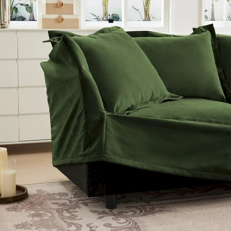 Canapé d'angle en chenille en forme de U de 305 cm avec 3 places, coussins à bord français et coussins moelleux