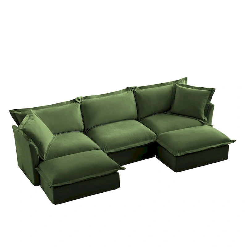 Canapé d'angle en chenille en forme de U de 305 cm avec 3 places, coussins à bord français et coussins moelleux