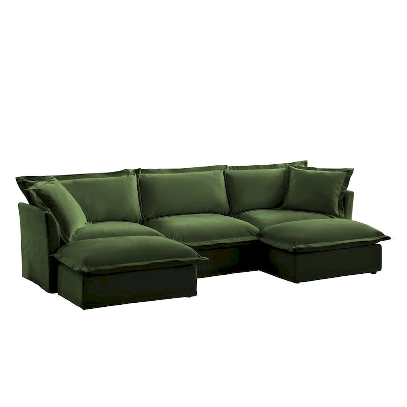 Canapé d'angle en chenille en forme de U de 305 cm avec 3 places, coussins à bord français et coussins moelleux