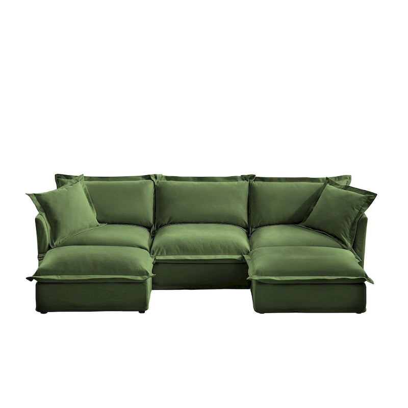 Canapé d'angle en chenille en forme de U de 305 cm avec 3 places, coussins à bord français et coussins moelleux