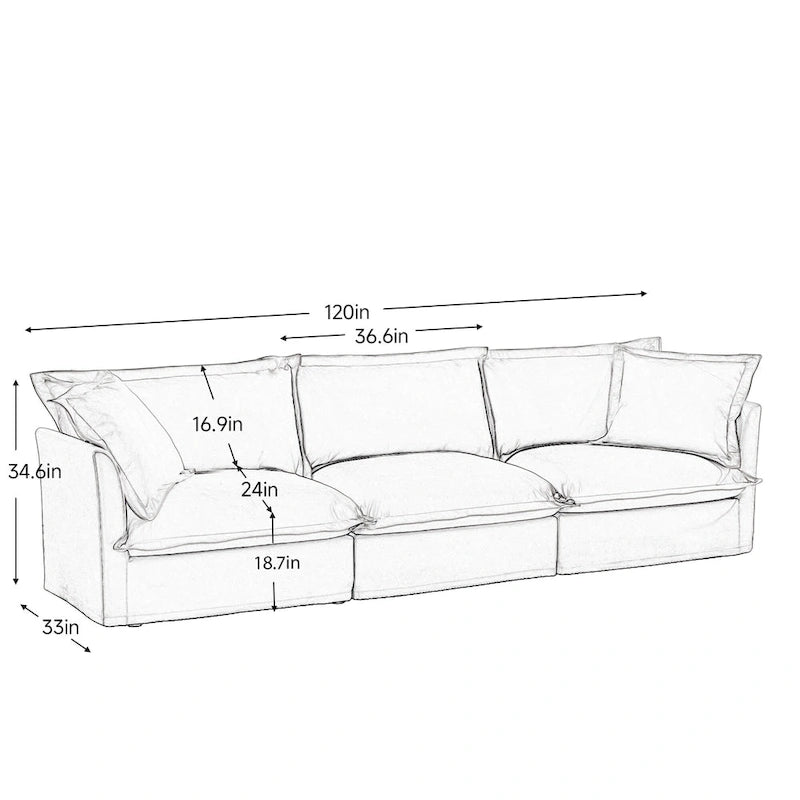 Canapé d'angle en chenille en forme de U de 305 cm avec 3 places, coussins à bord français et coussins moelleux