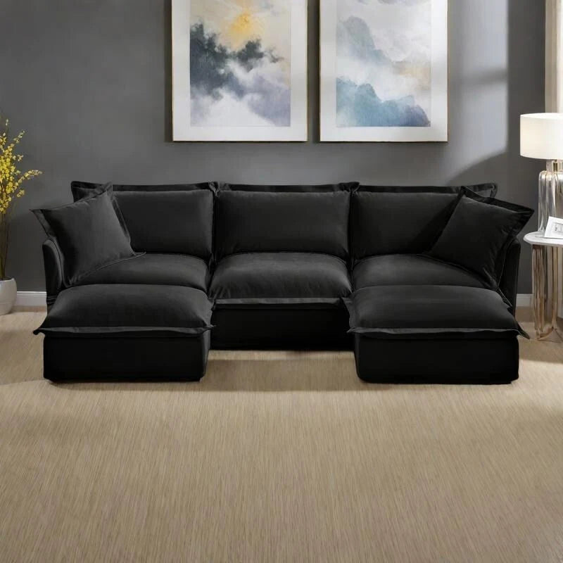 Canapé d'angle en chenille en forme de U de 305 cm avec 3 places, coussins à bord français et coussins moelleux