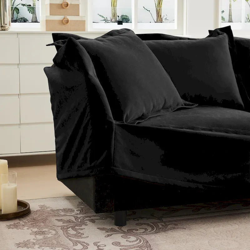 Canapé d'angle en chenille en forme de U de 305 cm avec 3 places, coussins à bord français et coussins moelleux