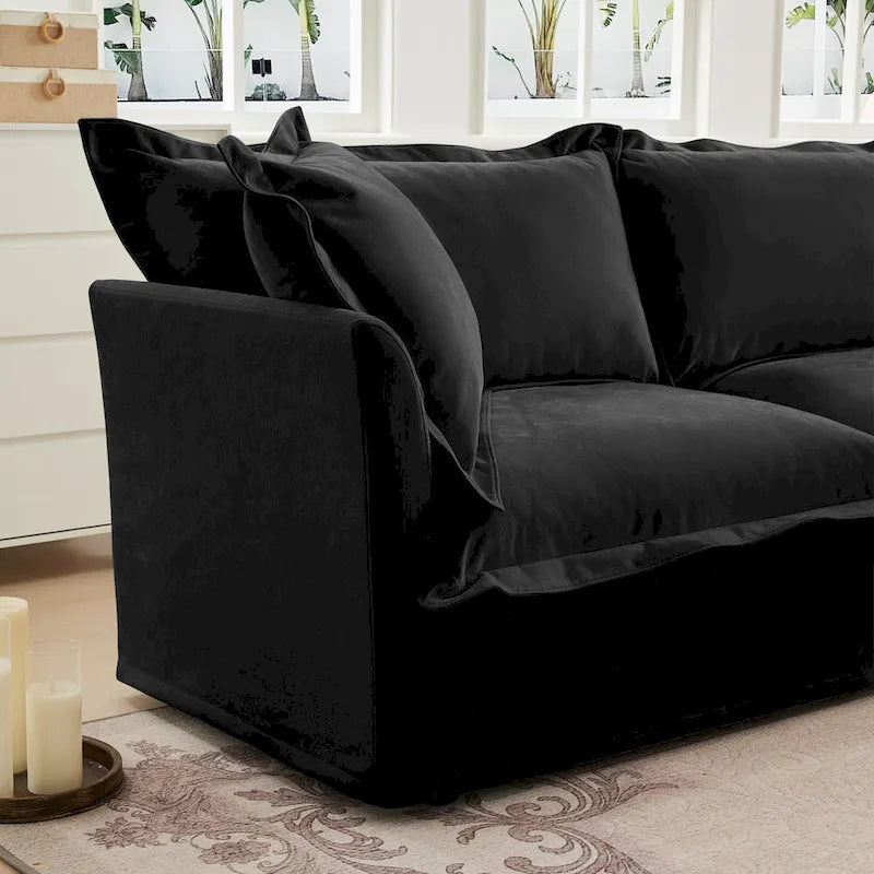Canapé d'angle en chenille en forme de U de 305 cm avec 3 places, coussins à bord français et coussins moelleux