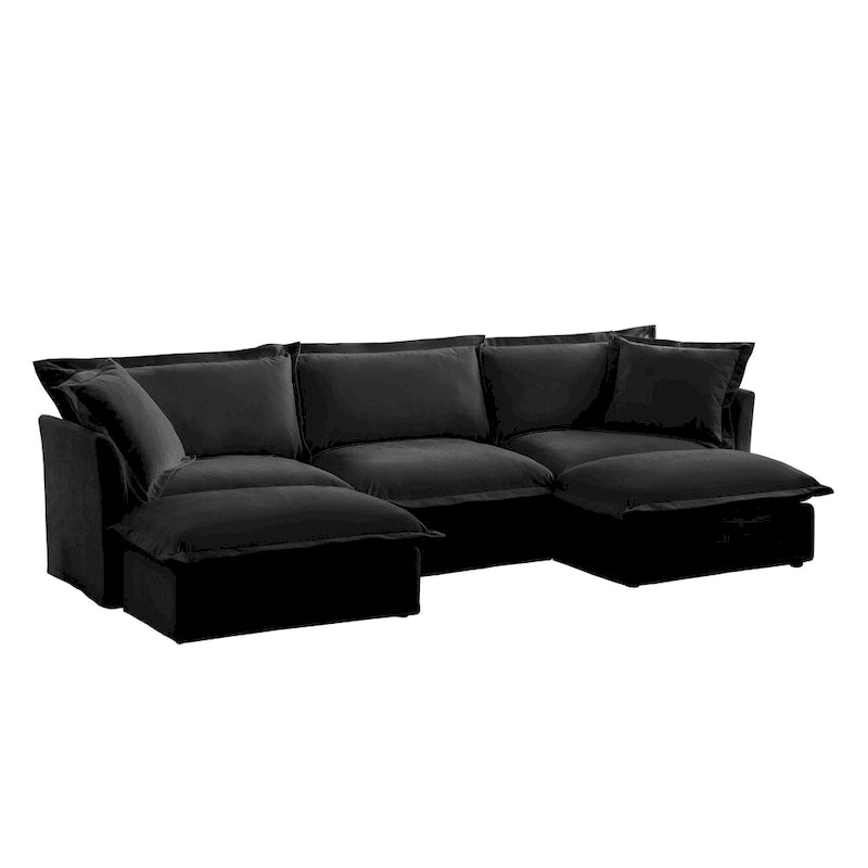 Canapé d'angle en chenille en forme de U de 305 cm avec 3 places, coussins à bord français et coussins moelleux