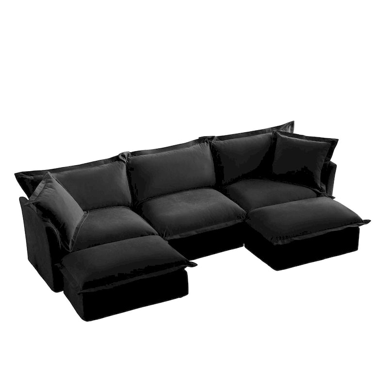 Canapé d'angle en chenille en forme de U de 305 cm avec 3 places, coussins à bord français et coussins moelleux