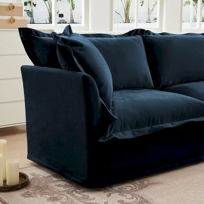 Canapé d'angle en chenille en forme de U de 305 cm avec 3 places, coussins à bord français et coussins moelleux