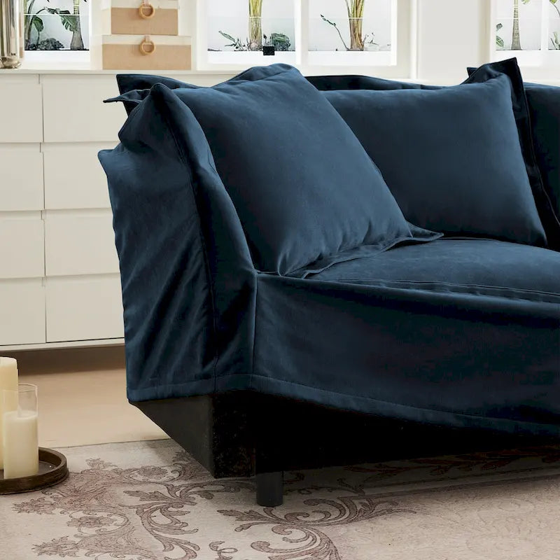 Canapé d'angle en chenille en forme de U de 305 cm avec 3 places, coussins à bord français et coussins moelleux