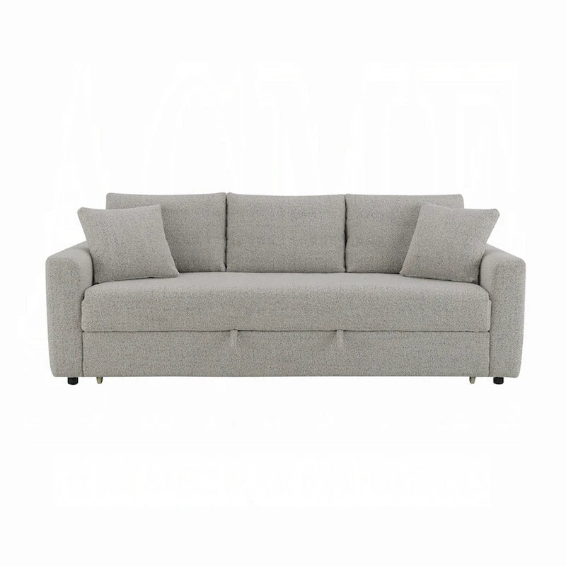 Canapé-lit, grand lit pliant, 2 oreillers, bouclé gris, 226 cm
