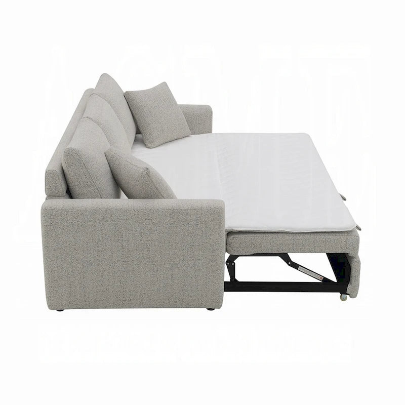 Canapé-lit, grand lit pliant, 2 oreillers, bouclé gris, 226 cm