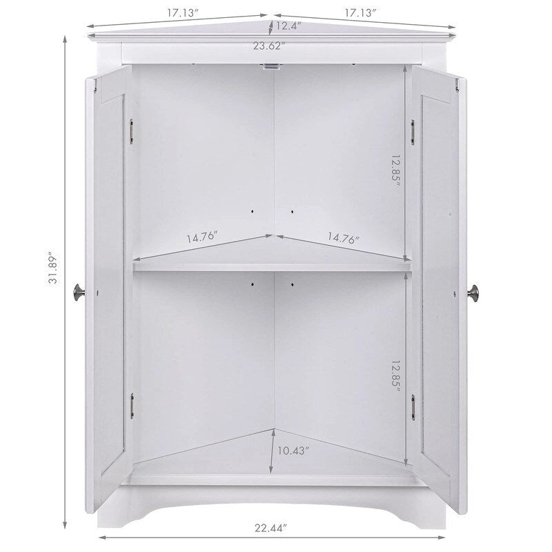 Meuble d'angle bas à deux portes et étagères – 12.4P x 23.62L x 31.89H