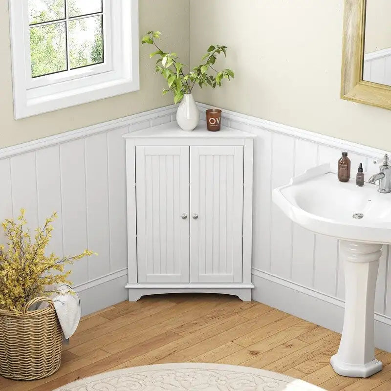 Meuble d'angle bas à deux portes et étagères – 12.4P x 23.62L x 31.89H