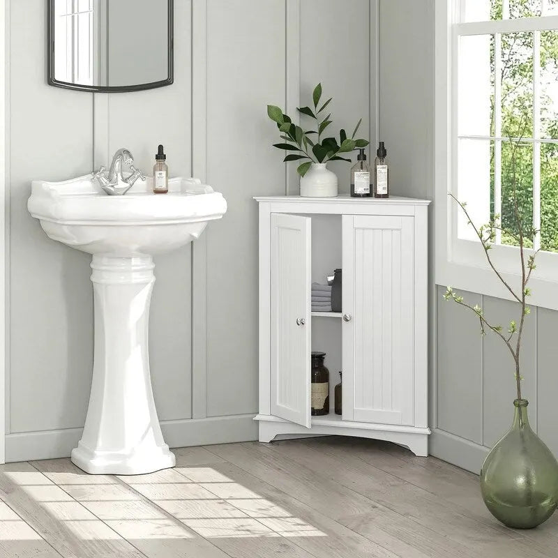 Meuble d'angle bas à deux portes et étagères – 12.4P x 23.62L x 31.89H