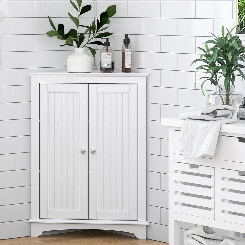 Meuble d'angle bas à deux portes et étagères – 12.4P x 23.62L x 31.89H