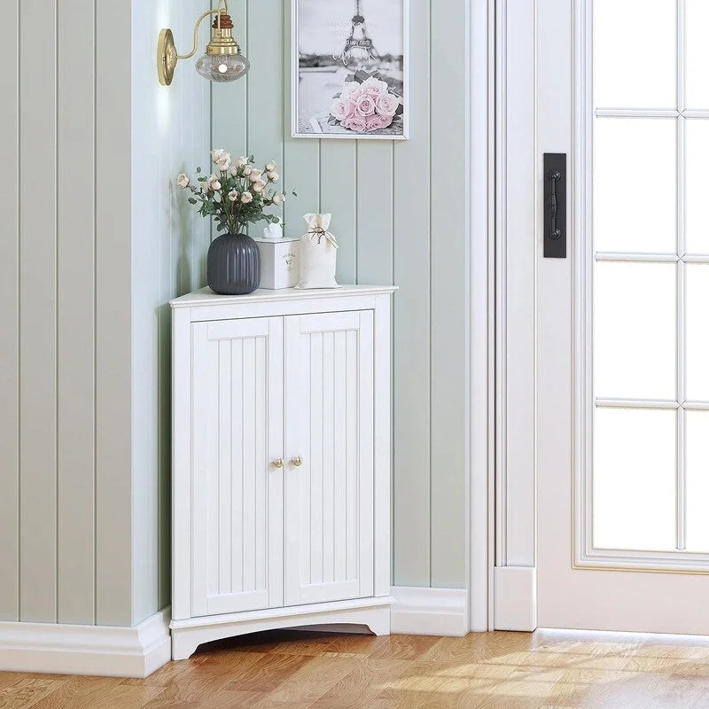 Meuble d'angle bas à deux portes et étagères – 12.4P x 23.62L x 31.89H