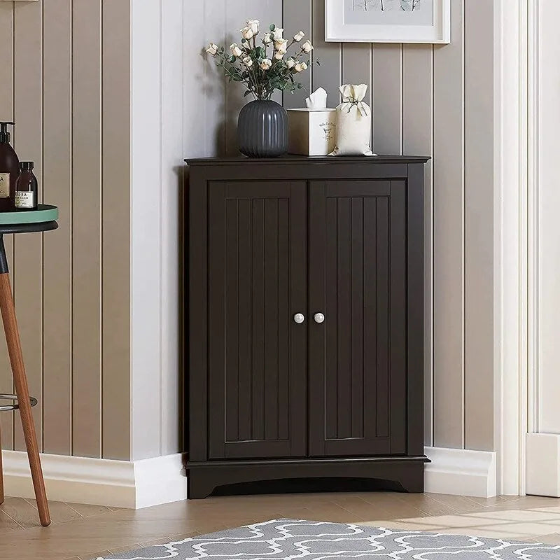 Meuble d'angle bas à deux portes et étagères – 12.4P x 23.62L x 31.89H