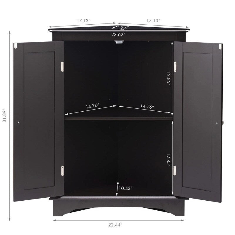 Meuble d'angle bas à deux portes et étagères – 12.4P x 23.62L x 31.89H